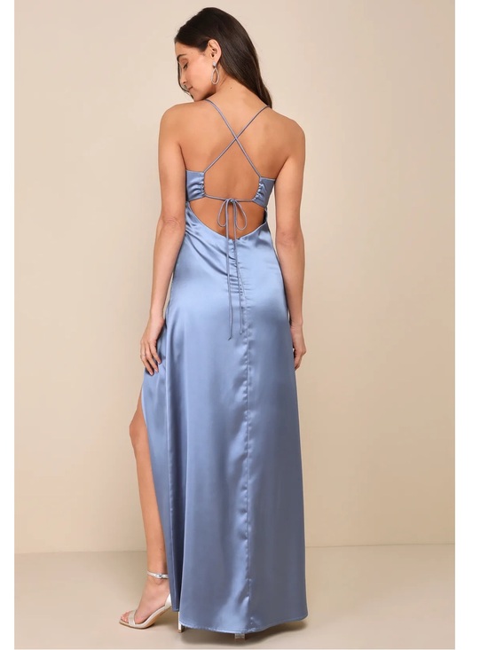 Lulus Dresses & Skirts - Lulus Stunning Example Slate Blue Satin Backless Maxi Dress Large NWT